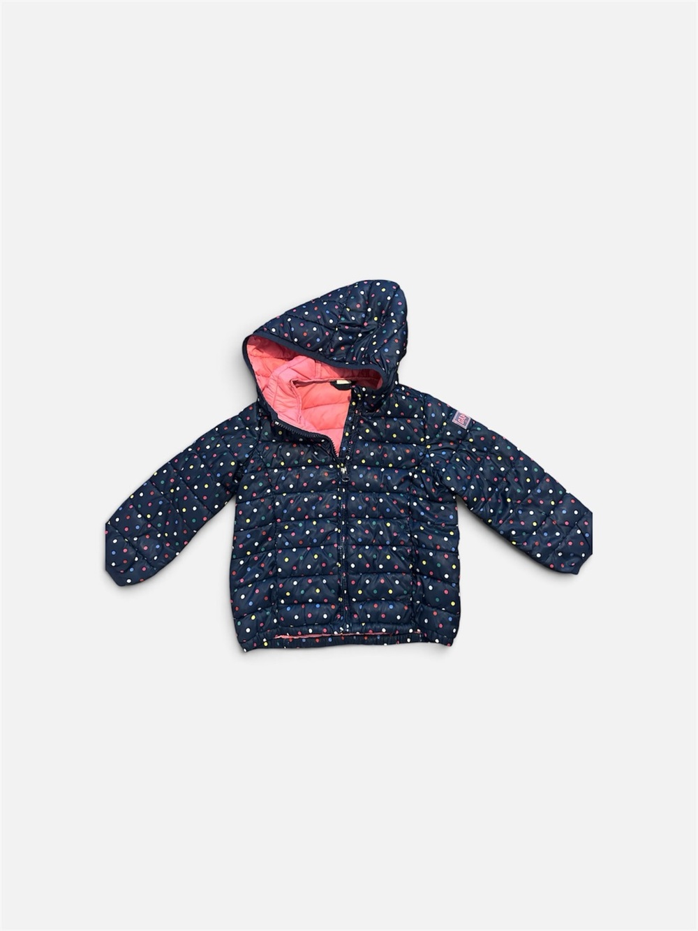 GAP Navy Polka Dot Puffer Jacket with Pink Lining 4T